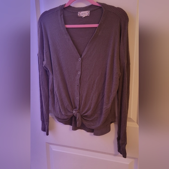 3 Pink Rose Women's Ribbed Button-Up Tops With Tie Front Detail Size L - Picture 8 of 10